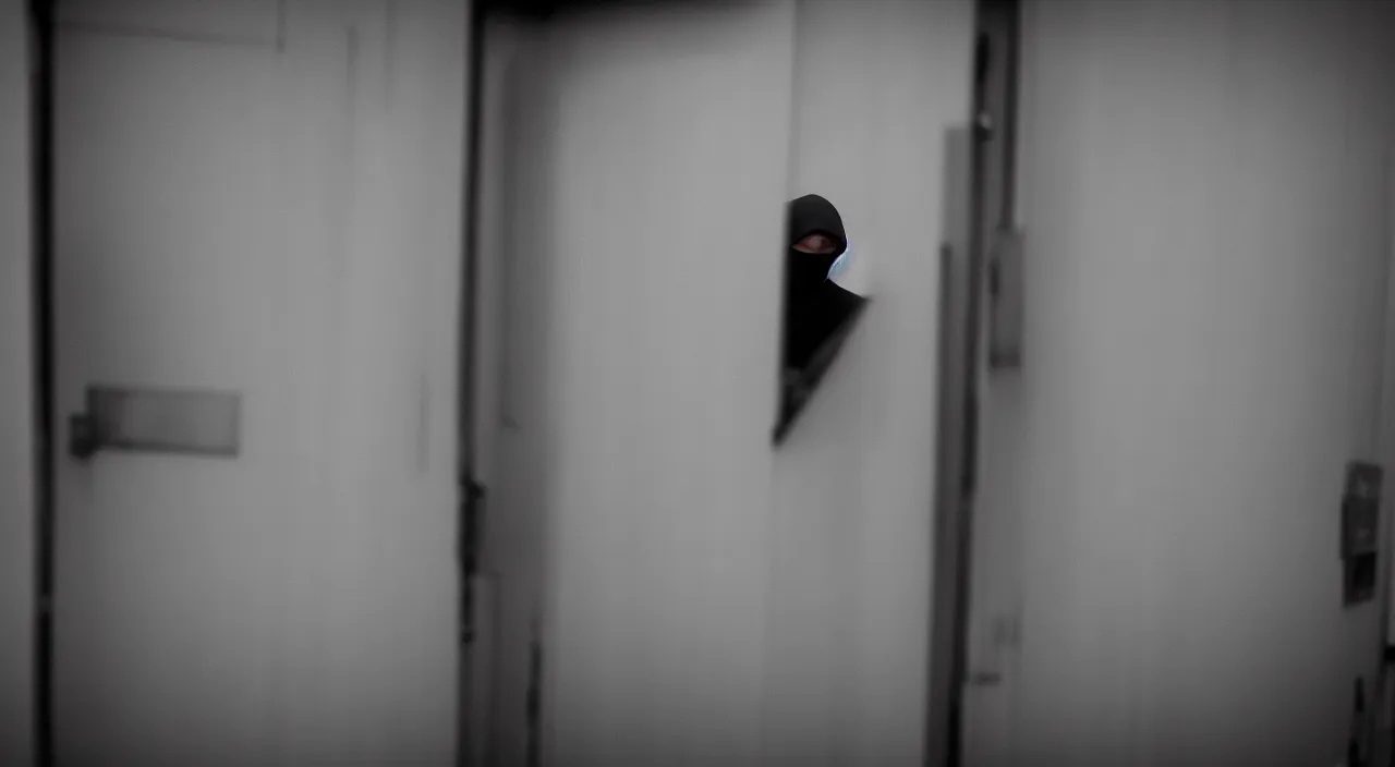 Prompt: ninja hiding in the backrooms, blur