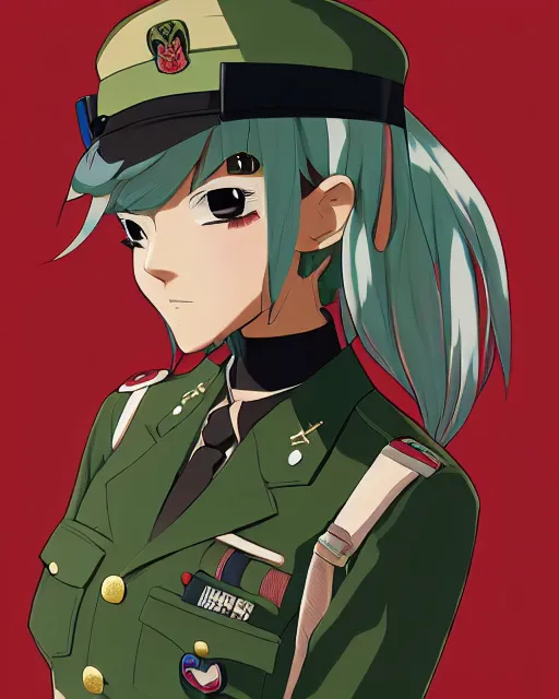 Prompt: Anime girl is dressed in military uniform. Anime. by lois van baarle, ilya kuvshinov, rossdraws, Ghibli marker anime art, manga