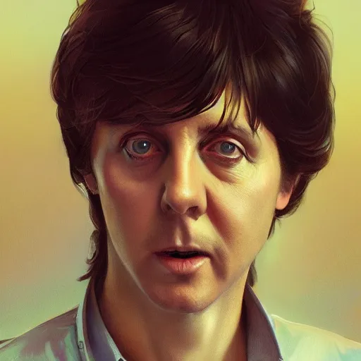 Image similar to Steven Moriseey as Paul McCartney, body portrait, highly detailed, digital painting, artstation, concept art, sharp focus, illustration, art by WLOP and greg rutkowski and alphonse mucha and artgerm