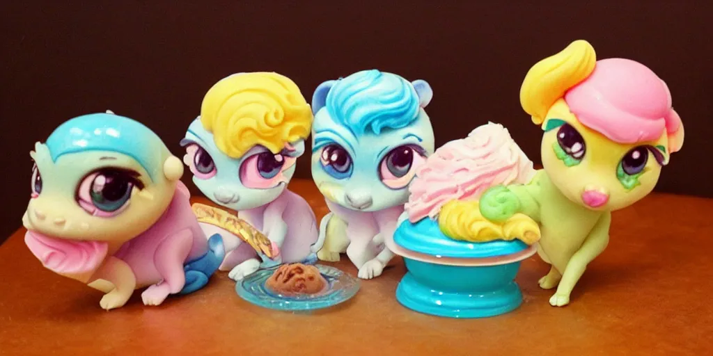 Image similar to ice cream made in the shape of 3 d littlest pet shop animal, ice cream, sugar, master painter and art style of noel coypel, art of emile eisman - semenowsky, art of edouard bisson