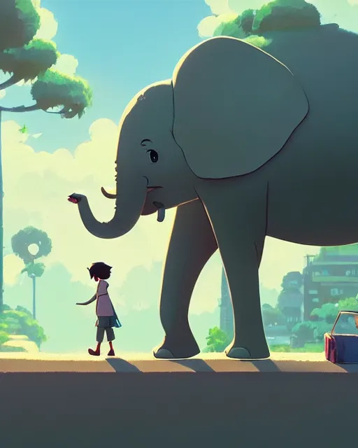 Image similar to an elephant with a house on his back walking though the streets of a beautiful town, cory loftis, james gilleard, atey ghailan, makoto shinkai, goro fujita, studio ghibli, rim light, exquisite lighting, clear focus, very coherent, plain background, soft painting