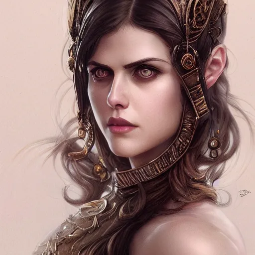 Prompt: full body portrait of Alexandra Daddario, D&D, fantasy, intricate, elegant, highly detailed, digital painting, artstation, concept art, smooth, sharp focus, illustration, art by artgerm and greg rutkowski and peter mohrbacher