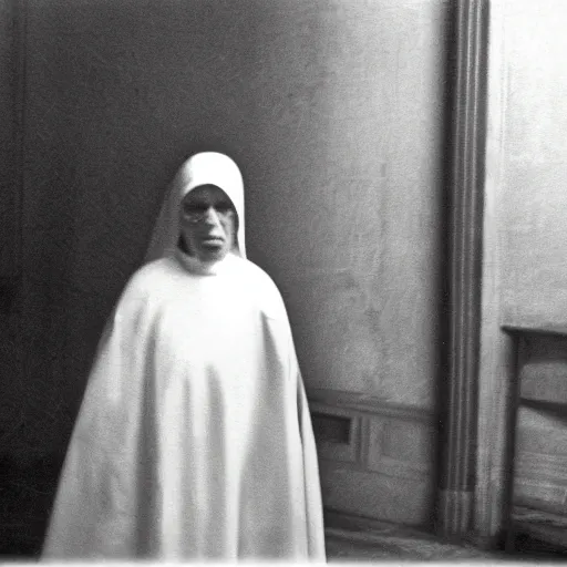 Prompt: old realistic lost black and white photo of a nun in the briarcliff manor asylum, hyper realistic