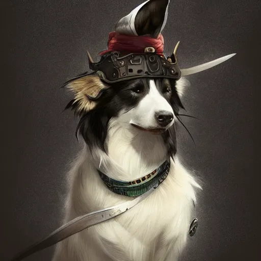 Prompt: border collie as an samurai, backround dark, highly detailed, digital illustration, trending in artstation, modern painting, smooth, sharp focus, intricate, by peter mohrbacher