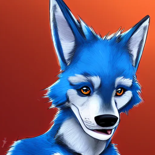 Prompt: an anthro anthropomorphic furry fursona hybrid of a blue german shepherd and a blue fox, with blue fur and blue eyes in a tee shirt, award winning digital art, trending on furaffinity, artstation, pixiv