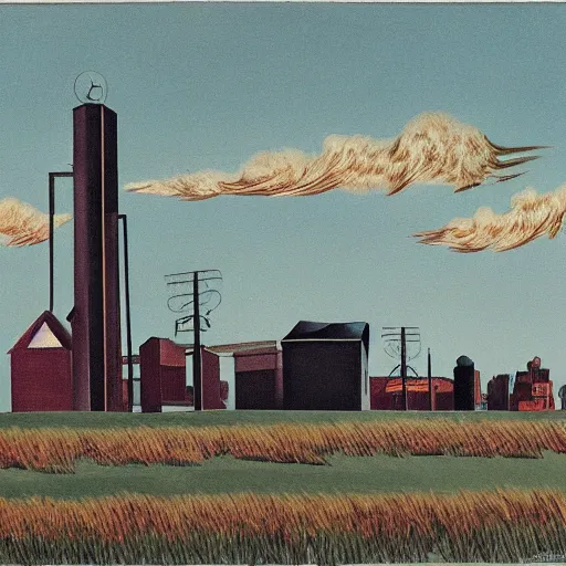 Image similar to grain elevators, 1 9 3 0 s, by charles e. burchfield