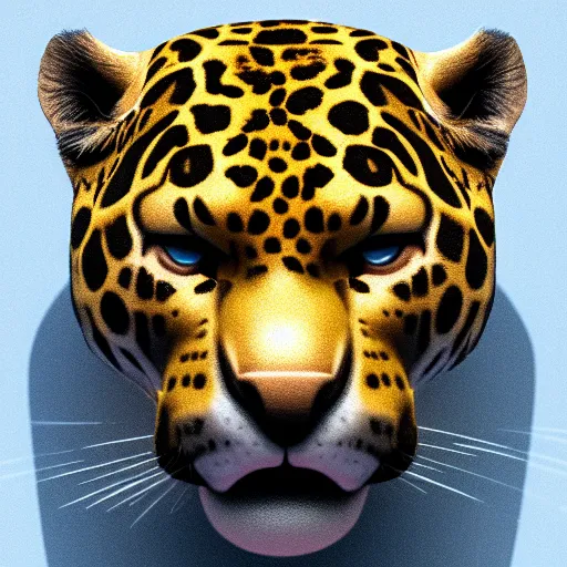 Image similar to golden jaguar with glowing blue eyes, octane render