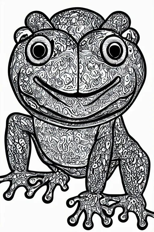 Image similar to beautiful frog, ornamental, fractal, ink draw, line art, vector art