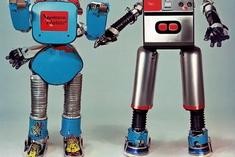 Prompt: Nintendo Entertainment System Robot Armor for kids, 1986