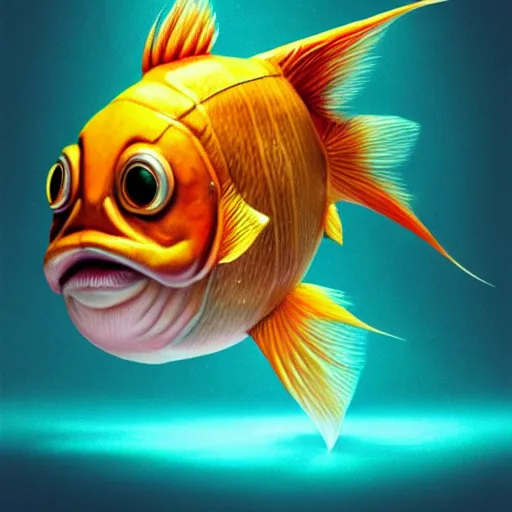 Image similar to a photorealistic portrait of magikarp, it has yellow hair and a beautiful unconventional face, deep space in the background, elegant, highly detailed, digital painting, artstation, realism, concept art, pop, smooth, mythological, sharp focus, qualia, illustration, art by mark ryden 3 d 8 k ultra detailed