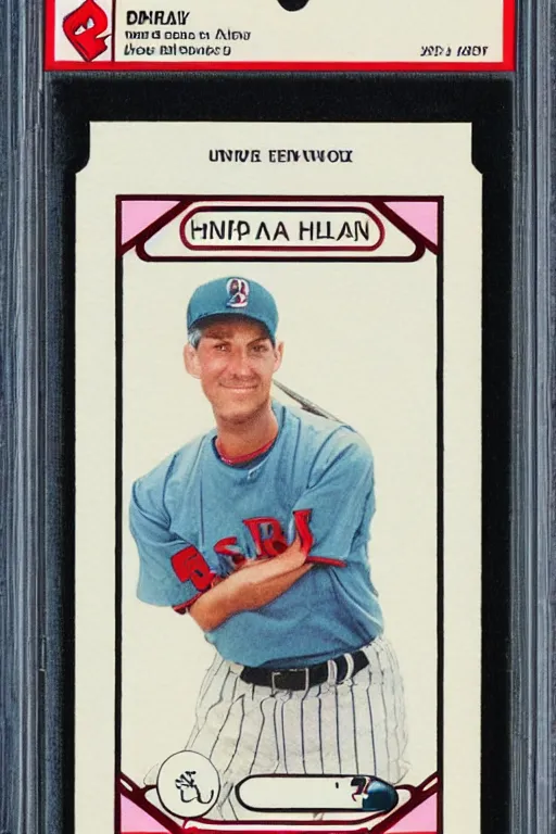 Prompt: baseball card with a phone number written on it in sharpie