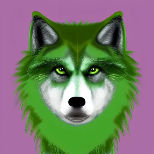 Image similar to Beautiful portrait digital painting of an anthro anthropomorphic pastel-green wolf, Punk outfit. minimalist background