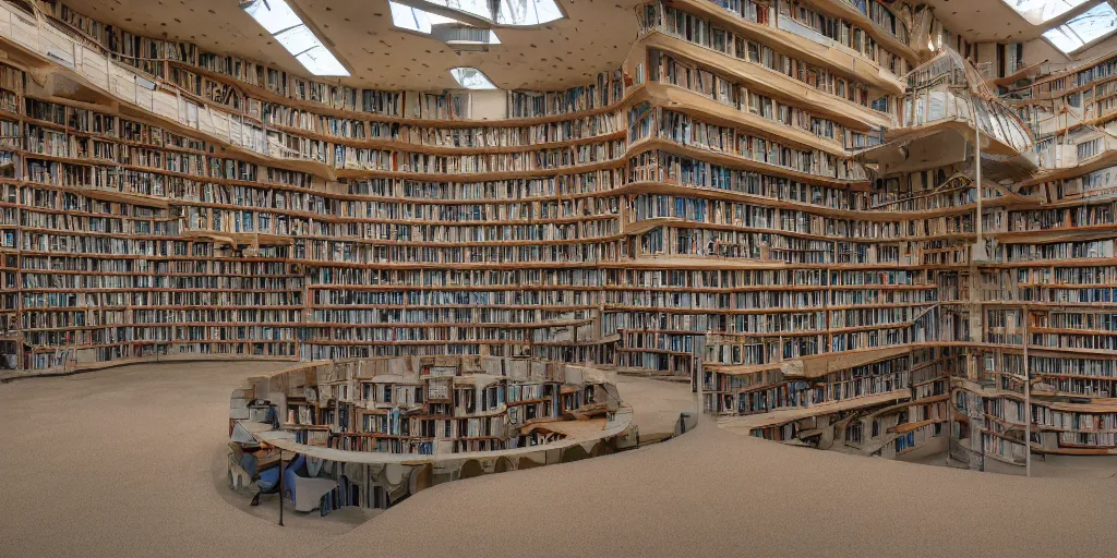 Prompt: ultra wide angle architecture photography of an solarpunk brutalist library during golden hour, contrast, 8mm lenses, 35mm color film, 100 iso