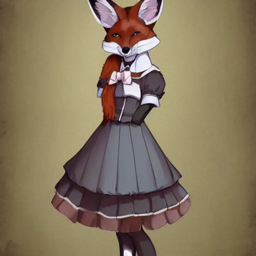 Image similar to a fox fursona wearing a maid outfit, highly detailed, digital art, trending on artstation, furry art