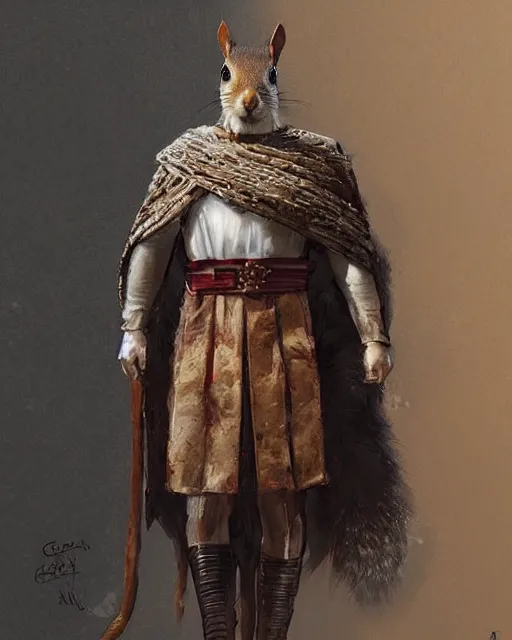 Image similar to a portrait of a squirrel dressed like a [ roman empire ] senator!, art by greg rutkowski and artgerma, stunning! concept art, character design