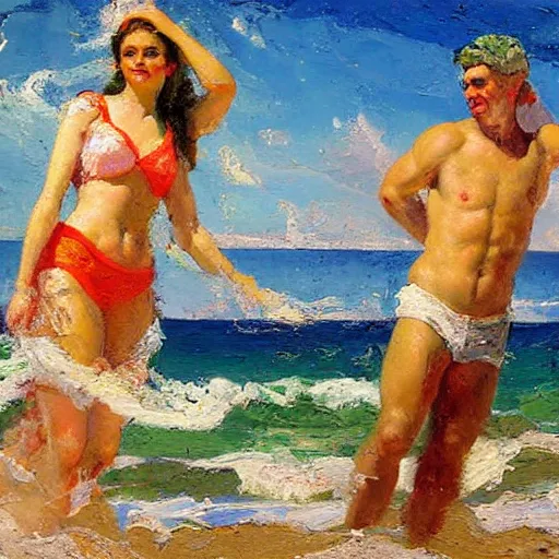 Image similar to rich and indulgent oil paint impasto reliefs, happy italian beach scene, an artwork by charles w. bartlett and jackson pollack and colin campbell cooper