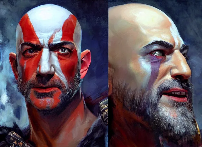Prompt: a highly detailed beautiful portrait of jeff bezos as kratos, by gregory manchess, james gurney, james jean