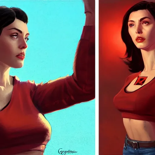 Image similar to portrait of a brunette thin woman with blue eyes in fallout 4, light stubble with red shirt, praying to god ,digital art,photorealistoc,art by greg rutkowski,hyperdetailed,western comic style,comic,comic style,sharp lineart,professional lighting,deviantart,artstation,trevor henderson,rossdtaws,cinematic,dramatic