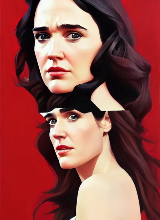 Prompt: detailed artwork by phil noto ; stylized painting of young jennifer connelly ; gal gadot ; eva green ; young jennifer connelly from the rocketeer ; brush texture ; asymmetric composition ; paint texture ; trending on artstation ; gallery painting by phil noto, comic style