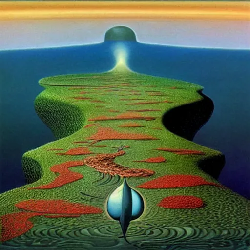 Image similar to the path less taken by jacek yerka, roger dean and salvadore dali w - 7 6 8