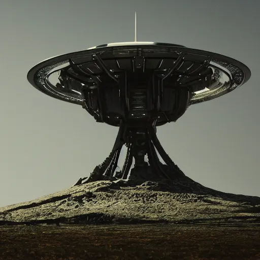 Image similar to alien spaceship, grainy, 4 k, taken from ground