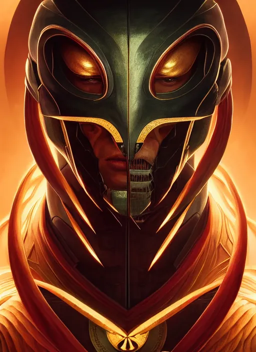 Image similar to symmetry!! portrait of scorpian, mortal kombat, global illumination!! intricate, elegant, highly detailed, digital painting, artstation, concept art, smooth, sharp focus, illustration, art by artgerm and greg rutkowski and alphonse mucha