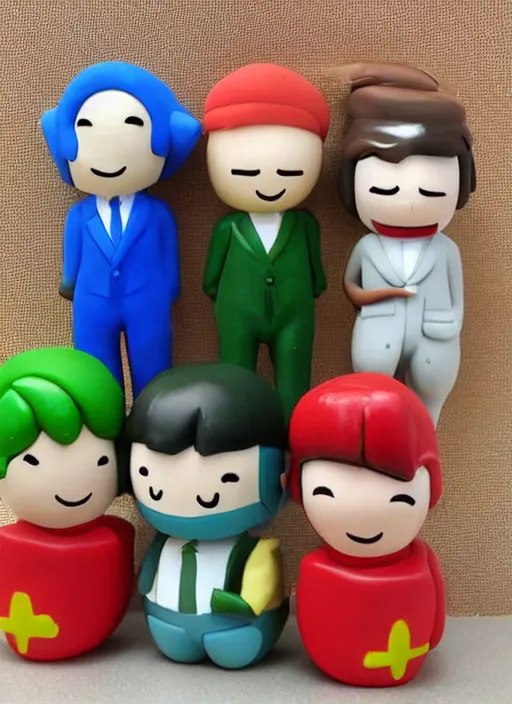 Image similar to money cartoon character with suit, 3 d clay figure, kawaii