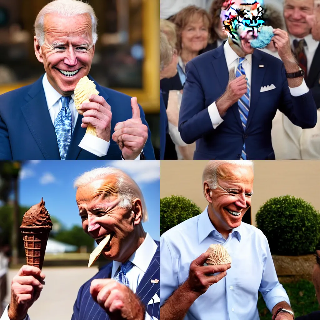 Prompt: Joe Biden vigorously enjoying licking a chocolate ice cream cone