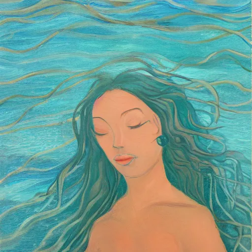 Prompt: underwater beauty silhouette drowning in a turquoise wavy sea, feminine, healing, appeasing, waves, tsunami, she loves another one, mental health, oil painting, by francis bacon, emotional conflict, hd, 8 k, trending on artstation, paradoxal, perfect framing, neo - expressionism, expressive