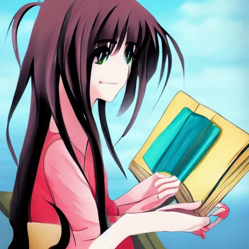 Prompt: anime girl with a book