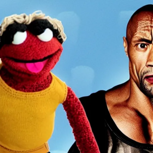 Prompt: the rock as a muppet