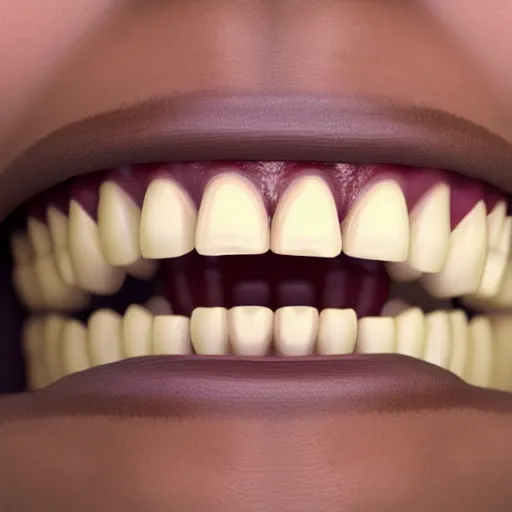 Image similar to poorly rendered 3 d set of teeth