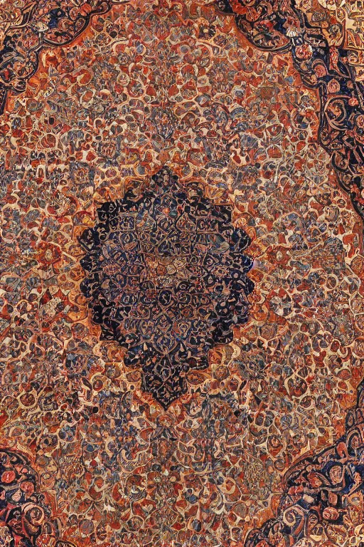 Image similar to a persian carpet interwoven with a microchip board and baroque decor, highly detailed, 4 k