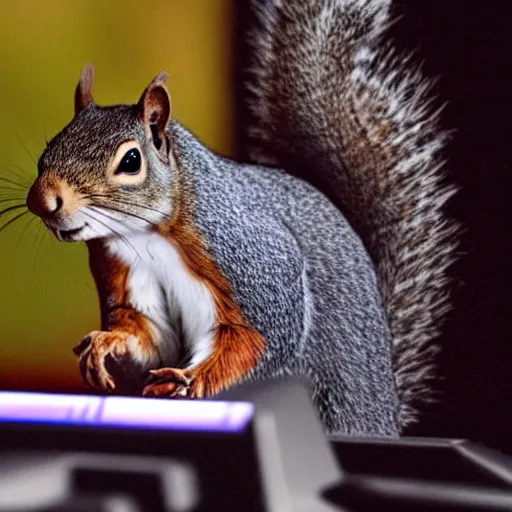 Image similar to a squirrel discusses international affairs, wearing a suit, on the evening news, realistic television still