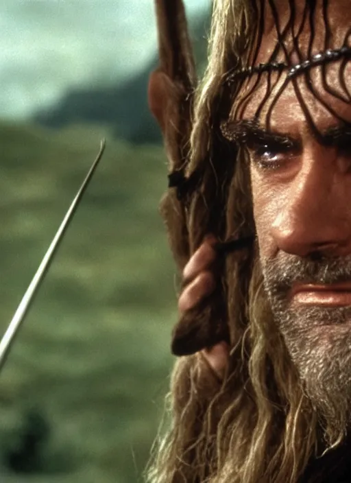 Prompt: film still of Sean Connery as Legolas in The Lord of the Rings, 4k