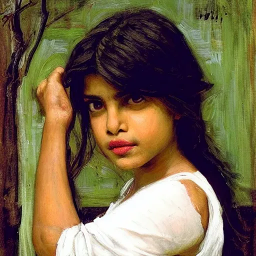 Prompt: Portrait of Priyanka Chopra John William Waterhouse