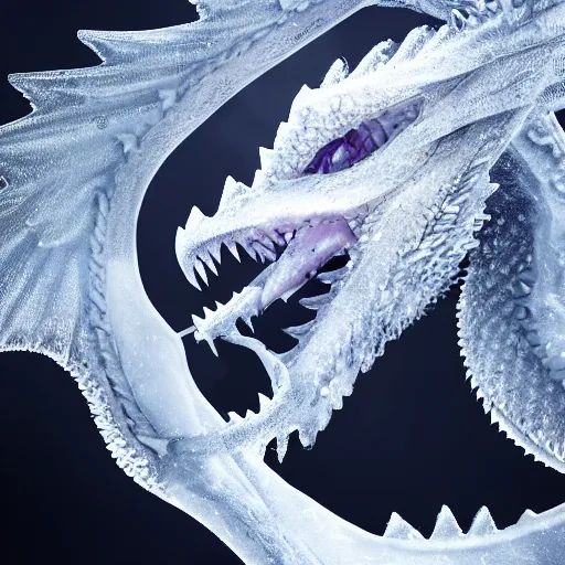 Prompt: a dragon shooting ice out of its breathe, cinematic shot, 8 k, digital art, hd, exquisite detail