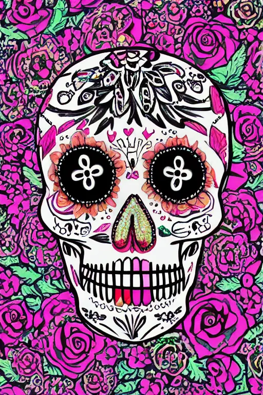 Prompt: Illustration of a sugar skull day of the dead girl, art by teamlab