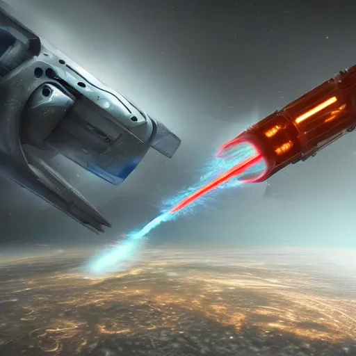 Prompt: a futuristic spaceship firing it's laser cannon, detailed, photorealistic, 4k