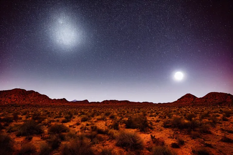 Image similar to beautiful moonlit dark starry landscape photography of an Arizona desert, lake, dramatic lighting