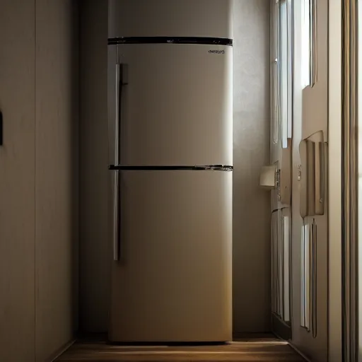 Image similar to A refrigerator is a portal to another world, masterpiece digital painting, 3d render, hyperrealist, stunning volumetric lighting, sharp focus, octane render, hyperdetailed
