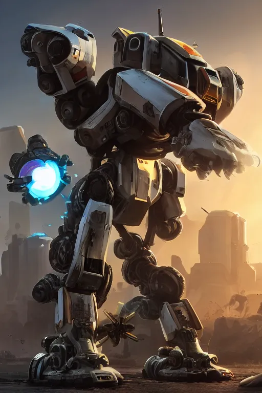 Image similar to mechwarrior 5 : mercenaries mech megaman transformer robot boss tank engine game octane render, 4 k, hd 2 0 2 2 3 d cgi rtx hdr style chrome reflexion glow fanart, global illumination ray tracing hdr fanart arstation by ian pesty by jesper ejsing pixar and disney unreal zbrush central hardmesh