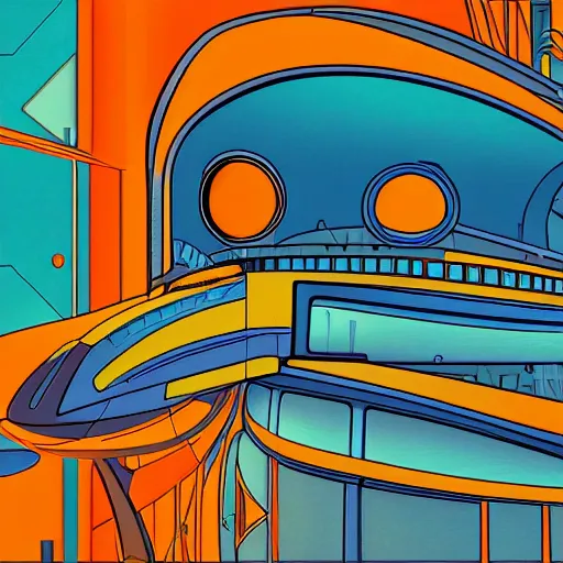 Image similar to futurama spaceship in a modern style of art deco painting, bauhaus, art nouveau, noire, 2 d, 3 d shadows