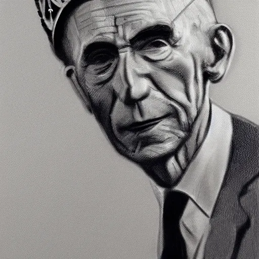 Prompt: Claude shannon father of cybernetics and artificial intelligence wearing a crown, highly detailed, award winning art, featured on art station