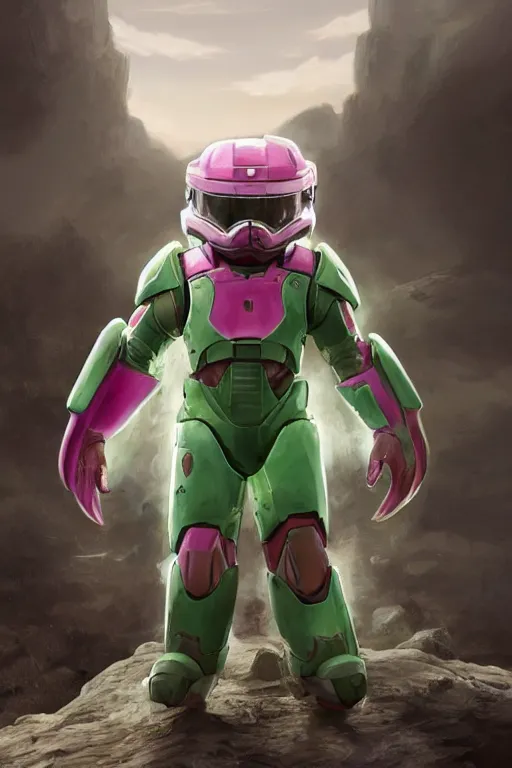 Prompt: wigglytuff pokemon playing as master chief, oil on canvas, intricate, 8 k highly professionally detailed, hdr, cgsociety