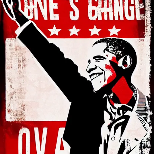Prompt: Obama “no change” slogan, the world if Obama didn’t want change. Retro Soviet style poster by Shepard Fairey