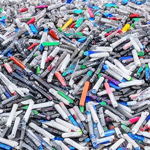 Image similar to a huge pile of plastic pens have fallen, realistic shaded