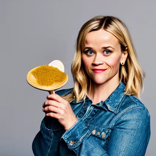 Image similar to Reese Witherspoon holding a spoon portrait 8k 50mm