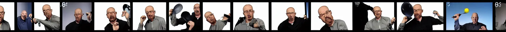 Image similar to 8 consistent frames from a video showing walter white throwing a phone