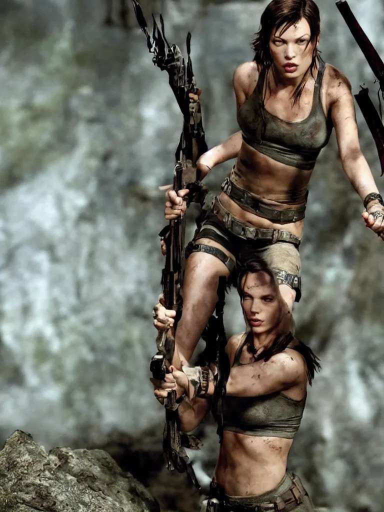 Prompt: Mila Jovovich as Tomb raider